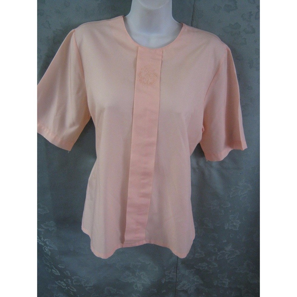 Vintage Alicia Blouse Size 12 Sheer Peach Collarless Career Shell Top